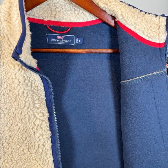 Vineyard Vines Sherpa Fleece Vest - Cream and Navy - Picture 5 of 6